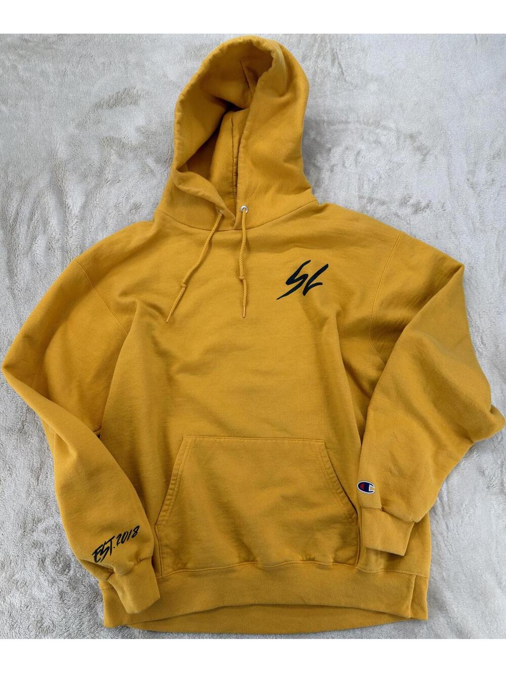 Champion Vintage Mustard Yellow Hoodie Regular L Cotton Casual Streetwear